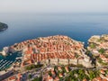 Aerial establishing shot of old town of Dubrovnik, Dalmatia, Croatia. Medieval city fortress on the coast of Adriatic Royalty Free Stock Photo