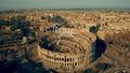 Aerial establishing shot of Rome involving the Colosseum or Coliseum with city geotag, Italy Royalty Free Stock Photo