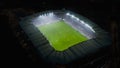 Aerial Establishing Shot of a Whole Stadium with Soccer Championship Match. Teams Play, Crowd of