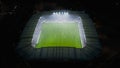 Aerial Establishing Shot of a Whole Stadium with Soccer Championship Match. Teams Play, Crowd of