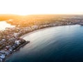 Aerial evening sunset drone shot of Manly, a beach-side suburb of northern Sydney, in the state of New South Wales, Australia. Royalty Free Stock Photo