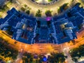 Aerial evening view to Derzhprom building roof in Kharkiv