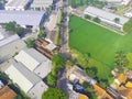 Aerial factory and rice fields - Stock photo Royalty Free Stock Photo