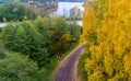 Aerial fall landscape in countryside