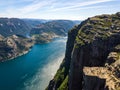 Aerial of famous hiking point in Norway - Pulpit Rock Preikestolen