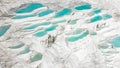 Aerial of the famous Pamukkale travertines in central western turkey. Famous for their turquoise thermal pools and pure white