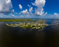 Aerial far photo of Matlacha Florida a touristy travel destination town Royalty Free Stock Photo