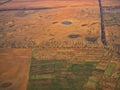 Aerial farming field agricultural land small ponds landscape