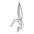 Aerial female gymnast in hoop. Aerial gymnastics strength iproving pose. Sketch vector illustration Royalty Free Stock Photo