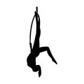 Aerial female gymnast silhouette in hoop. Aerial gymnastics stunt. Vector illustration Royalty Free Stock Photo