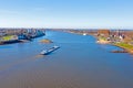 Aerial from ferries on the river Lek near Schoonhoven in the Netherlands