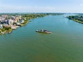 Aerial from the ferry at Krimpen aan de Lek at the river Lek in the Netherlands Royalty Free Stock Photo