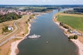 Aerial from the ferry at the river Lek at Wijk bij Duurstede in the Netherlands