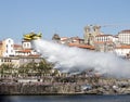 Aerial Firefighter Drops Water on Douro River Royalty Free Stock Photo