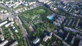 Aerial flight above Bucharest city, Moghioros park, Romania