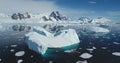 Aerial flight above giant iceberg melting hole