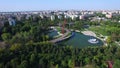 Aerial flight above Moghioros park, Bucharest city, Romania