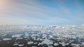 Aerial flight over Antarctica ice ocean water.