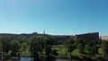 Aerial flight over vltava river in Prague