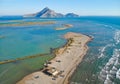 AERIAL: Flying high above a sandy peninsula in Greece famous for kitesurfing.