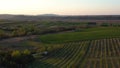 Aerial footage of an agricultural area and green rolling fields.