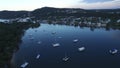 Aerial footage of boat moorings Noosa Heads on Dusk