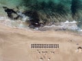 Wide sandy coastline, long sea waves of Falasarna beach Crete, Greece Royalty Free Stock Photo