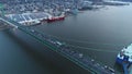 Aerial Footage Heading West over Walt Whitman Bridge