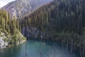 Aerial footage of Kaindy lake and sunken forest in Kazakhstan
