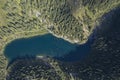 Aerial footage of Kaindy lake and sunken forest in Kazakhstan