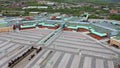 Aerial footage of a large shopping centre known as Meadowhall, it`s a indoor shopping centre in Sheffield, South Yorkshire,