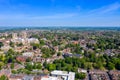 Aerial footage of the Lincoln Cathedral, Lincoln Minster in the UK city centre of Lincoln East Midlands on a bright sunny summers