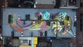 Aerial footage of roof parking place in Toronto with graffiti eagle Royalty Free Stock Photo
