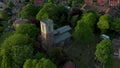 Aerial footage of St Helen`s Church in Treeton, South Yorkshire