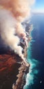 Aerial Forest Fire Over Ocean: Captivating Hasselblad H6d-400c Photography