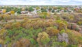 Aerial forest view residential subdivision and bright beautiful fall foliages colors suburbs Dallas, Texas, USA