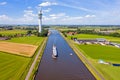 Aerial from a freighter on the Princess Margriet Canal near Lemmer in the Netherlands