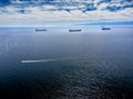 Aerial freighters anchored off Vancouver Island