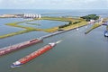 Aerial from freighters at the Houtrib sluices near Lelystand in the Netherlands
