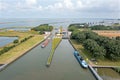 Aerial from freighters at the Houtrib sluices near Lelystand in the Netherlands