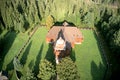 Aerial front picture of articular wooden church in Svaty Kriz