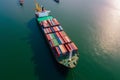 Aerial front view of a cargo ship carrying containers for import and export, business logistic and transportation in