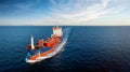 Aerial front view of a chemical goods tanker in motion Royalty Free Stock Photo