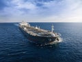 Aerial front view of a heavy loaded crude oil cargo tanker