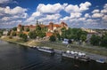 Aerial, front view of Wawel castle in Krakow