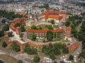 Aerial, front view of Wawel castle in Krakow