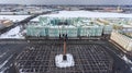 Aerial front view at the Winter Palace building, exterior with Palace Square and Aleksandr Column at winter season. Saint-Petersbu Royalty Free Stock Photo