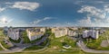 aerial full seamless spherical hdri 360 panorama view above great height in courtyard of modern multi-storey multi-apartment