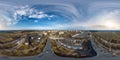 aerial full seamless spherical 360 hdri panorama view above great height over residential area and high-rise apartment buildings Royalty Free Stock Photo