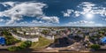 aerial full seamless spherical 360 hdri panorama view in city overlooking of residential area of high-rise buildings in